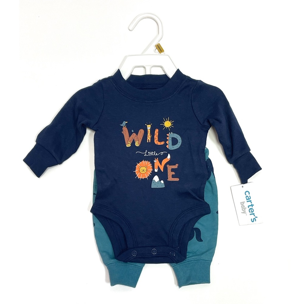 Carter’s • Wild Little One Baby Outfit blue animals • Size Newborn